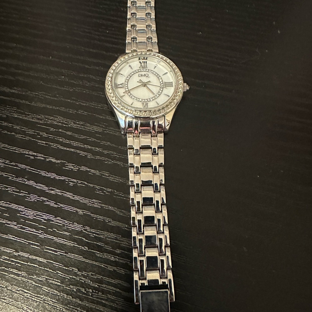 Diamonique Silver Bracelet Watch with White Face
